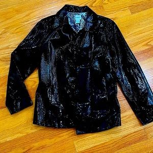 Never worn! Chico’s genuine leather ladies coat. Size 1. Side pockets. Buttons.